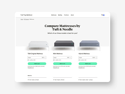 Mattress Compare Page e commerce product service design ux visual design