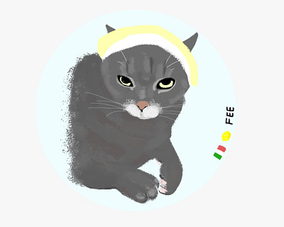 A cat with a lemon peel adobe photoshop cat design flat illustration italy kitty lemon lemoncello memory pet photoshop southern italy sticker