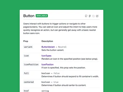 Component documentation badge code design system documentation github hover list popover prop table storybook table tooltip