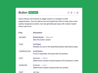Component documentation badge code design system documentation github hover list popover prop table storybook table tooltip