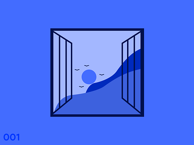 Blue Early Morning Illustration blue clean figma flat graphics designer illustration illustrator landscape minimal monochrome morning sun