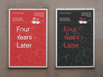 Four Years Later art black geometric identity illustration key art minimal monochrome mugs poster red show theater theater branding theatre title typography vector white