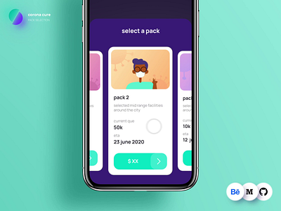 Buy a pack flow | coronacure add animation card casestudy corona covid dark design freelance health health app illustration interaction pricing product select tech ui ux vaccine