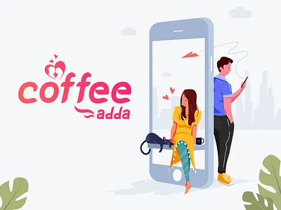 Dating app illustration charecter design coffee date design illustration love matching