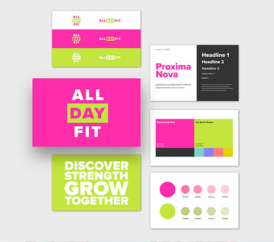 All Day Fit Brand Guideline brand guide branding bright color design identity logo pink
