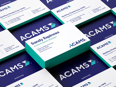 ACAMS Business Cards business card design identity logo navy rebrand teal wordmark