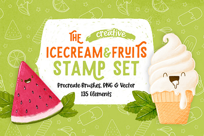 Ice cream & Fruits Procreate Brush stamp set brush doodle doodle art doodleart fruits happy icecream illustration popsicles procreate stamp summer