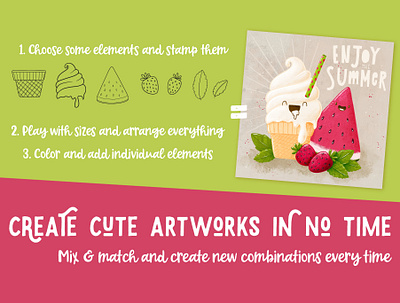 Ice cream & Fruits Procreate Brush stamp set cute doodle doodle art doodleart fruits happy ice cream illustration procreate summer