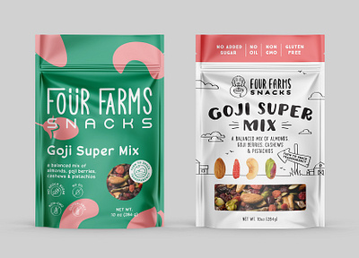 logo and package design for nut mix - variations1 dog farm fun goji illustration line mix nutrition nuts package pouch