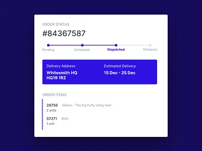 Order Status Snippet ecommerce livetracking mininal order ordertracking status ui ux web