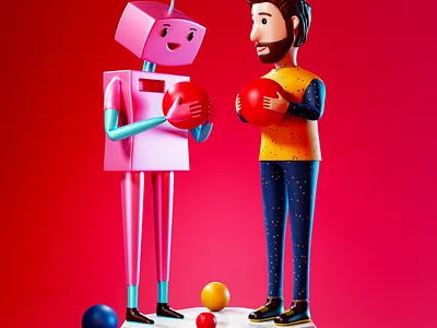 HRI - Human Robot Interaction Illustration 3d 3d art 3d artist 3d design abstract blender c4d cartoons character character design cinema 4d creative design digital art graphic design illustration octane ui vector web