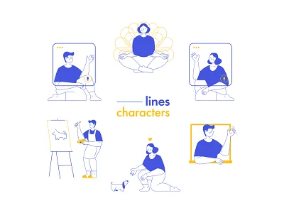 Vector Illustration Set | Minimal Lines + Clean Flat Design adobe illustrator app branding design dog flat icons icons design illustration kit lines mobile pack people product set ui ui illustration vector web