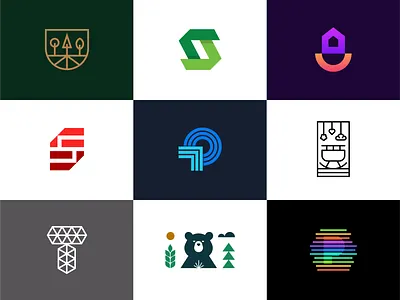 Logos & Monograms animal bear branding cradle dart folio home identity illustration logo logofolio logomark mark minimal monogram nature p logo s logo t logo tree