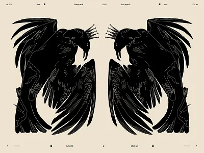 Crow abstract composition crown crowns cut out illustration laconic lines minimal poster