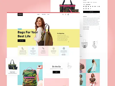 Online store for bags that do it all bag design bags colorful design ecommerce ecommerce design fashion home page landing page pink shop shopping ui user interface ux uxui web web design web page yellow