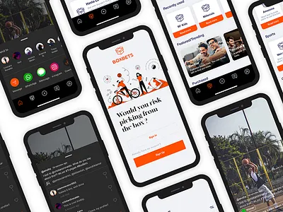 Box Bets UI boxbets challenge feed feed design gradient home screen illustration homepage landing page landing page design landing page illustration modern ui orange design social media design timeline timeline design ui ui illustration