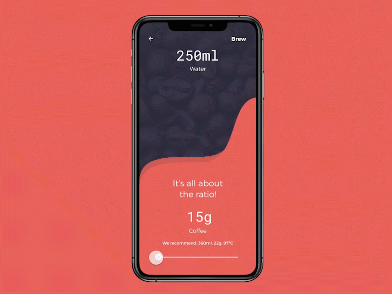 Coffee Ratio Calculator app app design beans brew brewing calculate calculator calculator design calculator ui coffee dailyui figma ratio slider ui user experience user interaction ux