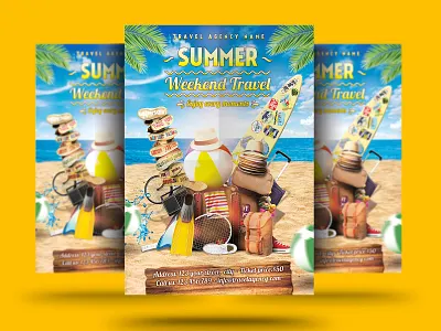 Summer Weekend Travel Flyer bar beach flyer beach party bikini club event flyer holiday hot summer music nightclub ocean party poster sea summer summer beach flyer summer beach party summer event summer holiday