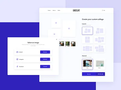 Gridscape - photo collage builder border builder button clean ui collage custom design dropshadow flat header icons light colors photo popup preview price shopping bag social ui ux upload