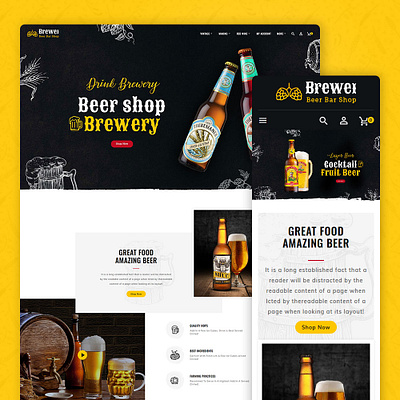 Brewery – Beer Bar & Pub – eCommerce Responsive Theme beer shop dinksy ecommerce opencart prestashop responsive shopify templatetrip wine woocommerce wordpress