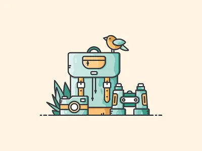 Outdoor Scene backpack binoculars camera design explore icon illustration nature outdoor vector vectorart