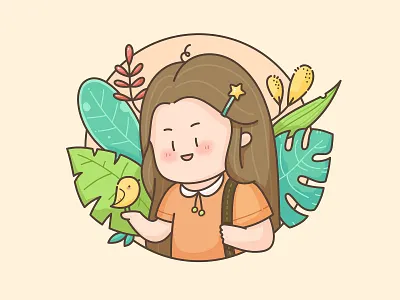 Girl with bird bird girls illustration plant vector