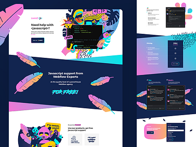 Design and development for Sweet JS. branding colorful logo ux webflow website website design website development