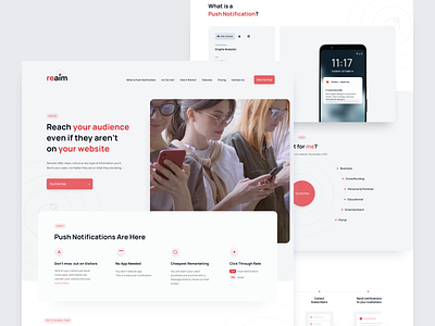 ReAim - Landing Page app browsers campaigns dashboad landing marketing news notification notifications push push notification remarketing sass sass landing ui ux web