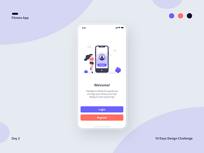 10 Days Design Challenge - Day 2 - Fitness App Welcome 10ddc adobexd app design fitness mobile ui ui design ux design welcome