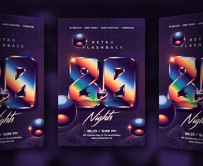 80`s Night Retro Flashback Party Flyer 80`s 80s awesome eighties flyer future futuresynth invite music neon new outrun party retro retrowave synth synthwave wave