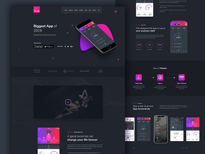 Rath Dark - App Landing One page PSD Template abstract andit animation app design app landing onepage art business clean design corporate delivery delivery app high quality psd files illustration photoshop typography web design website design