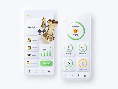 Neumorphic UI Chess app concept checkmate chess chess piece clean minimal mobile neumorphic neumorphism skeumorphic uiux userinterface white