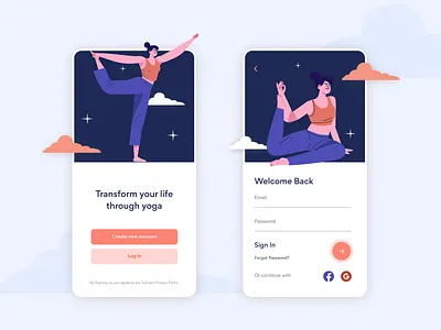 Yoga App Welcome Screens 10ddc adobe illustrator adobe xd app design app designer app ui app ui design clean app design figmadesign illustration minimal app minimal illustration ui ui designer ui designers ux ux designer webdesign yoga