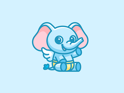 Baby Elephant adorable angel animal baby branding cartoon character children cute diaper elephant friendly happy identity illustrative logo logo illustration lovely mascot wings