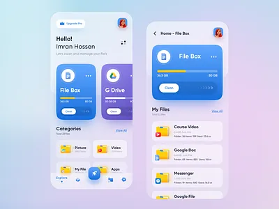File Manager - Cloud Storage App 2020 design app design branding card cloud app design trends dropbox file explorer file manager file sharing google drive imran minimal popular trendy ui ui design uidesign uiux user experience