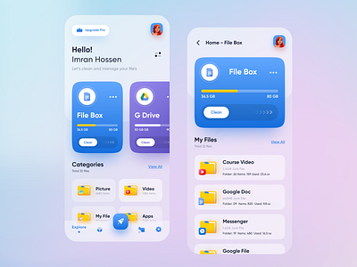 File Manager - Cloud Storage App 2020 design app design branding card cloud app design trends dropbox file explorer file manager file sharing google drive imran minimal popular trendy ui ui design uidesign uiux user experience