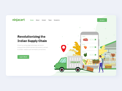 Ninjacart Hero agriculture clean design farm farmer farmers farming illustration india logistics minimal minimalist simple supply chain typogaphy ui ux vector web website