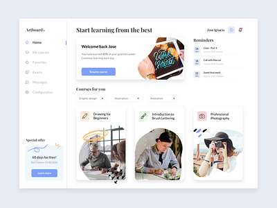 Online learning platform, Ecourse after effect animation card concept course dashboard desktop interactions minimal online principle scrolling sketch slide ui user interface ux