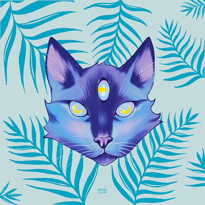 Psychedelic Cat Illustration art artwork bright cat digital illustration digitalart digitalpainting illustration painting palms pscyhedelic psychic third eye