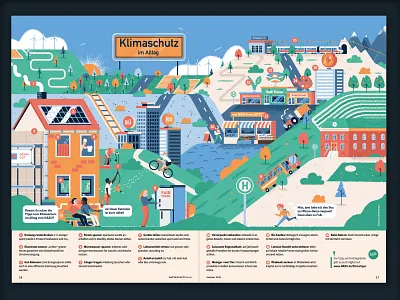 Infomative Illustration "Fight climate change in daily life" adobe illustrator character illustration city illustration climate activism climate change colorful daily life scene editorial illustration illustration infographic informative illustration landscape vector vector art vector artist vector illustration