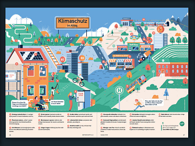 Infomative Illustration "Fight climate change in daily life" adobe illustrator character illustration city illustration climate activism climate change colorful daily life scene editorial illustration illustration infographic informative illustration landscape vector vector art vector artist vector illustration