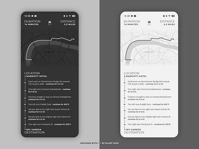 DailyUI #020 - Location Tracker adobe illustrator adobe xd daily 100 challenge daily ui dailyui dark mode dark ui destination glow light mode light ui location app location tracker london map mapping minimalism mobile app design modern design ui