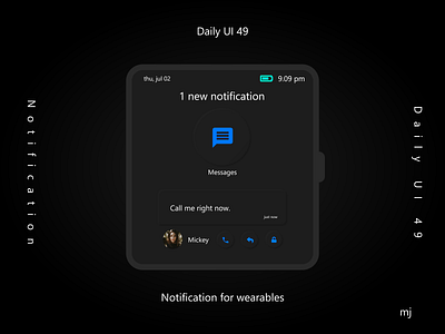 Notification screen for smart watch Daily UI day 49 dailyui dailyuichallenge notification notifications ui wearables watch os notification watch os ui