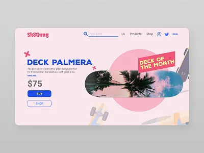 Skate Shop UI adobe xd branding deck html5 illustration palmera pink rosa shop skate ui ux uxui web