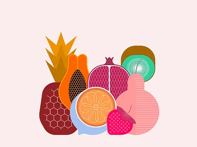 Mix Of Tropical Fruits citrus color design dessert fruit fruity illustration isolated kiwi mix papaya pear pineapple pomegranate ripe set strawberry summer tropical vector