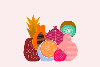 Mix Of Tropical Fruits citrus color design dessert fruit fruity illustration isolated kiwi mix papaya pear pineapple pomegranate ripe set strawberry summer tropical vector