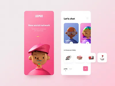 LEEPSEE. Social app 3d 3d art 3d illustration dating emoji feed friends hobby illustration mobile mobile app mobile ui pink social social app social feed social network trend ui