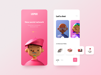 LEEPSEE. Social app 3d 3d art 3d illustration dating emoji feed friends hobby illustration mobile mobile app mobile ui pink social social app social feed social network trend ui