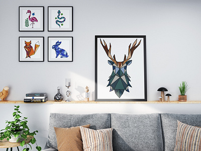 Geometric Animals Print Collection deer design drawing elk flamingo fox geometric geometric animals geometric art geometric illustration home decor illustration prints rabbit snake wall art woodland creatures