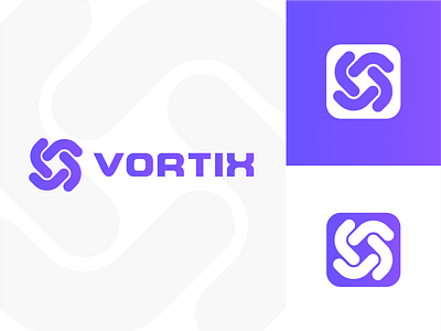 Vortix Branding Concept abstract blue branding design flat geometric icon logo minimal modern purple spiral typography vibrant